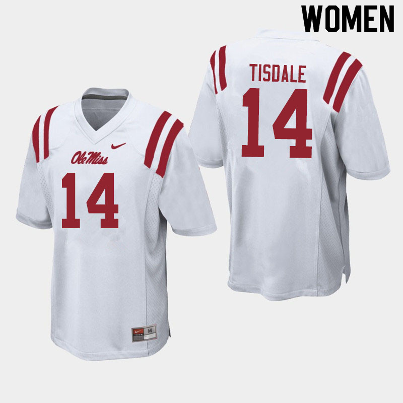Women #14 Grant Tisdale Ole Miss Rebels College Football Jerseys Sale-White